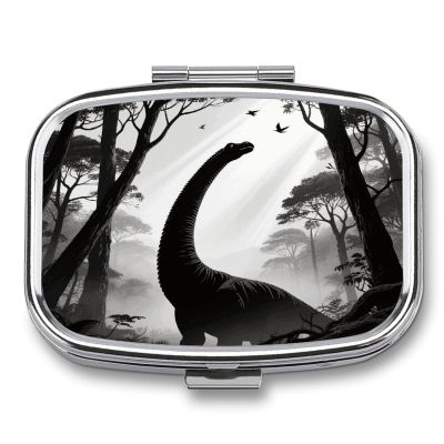 Dinosaur Pill Box 2 Compartment Decorative Metal Pill Case for Pocket Or Purse Travel Portable Medicine Box Pill Container Organizer for Vitamins Fish Oils Supplements