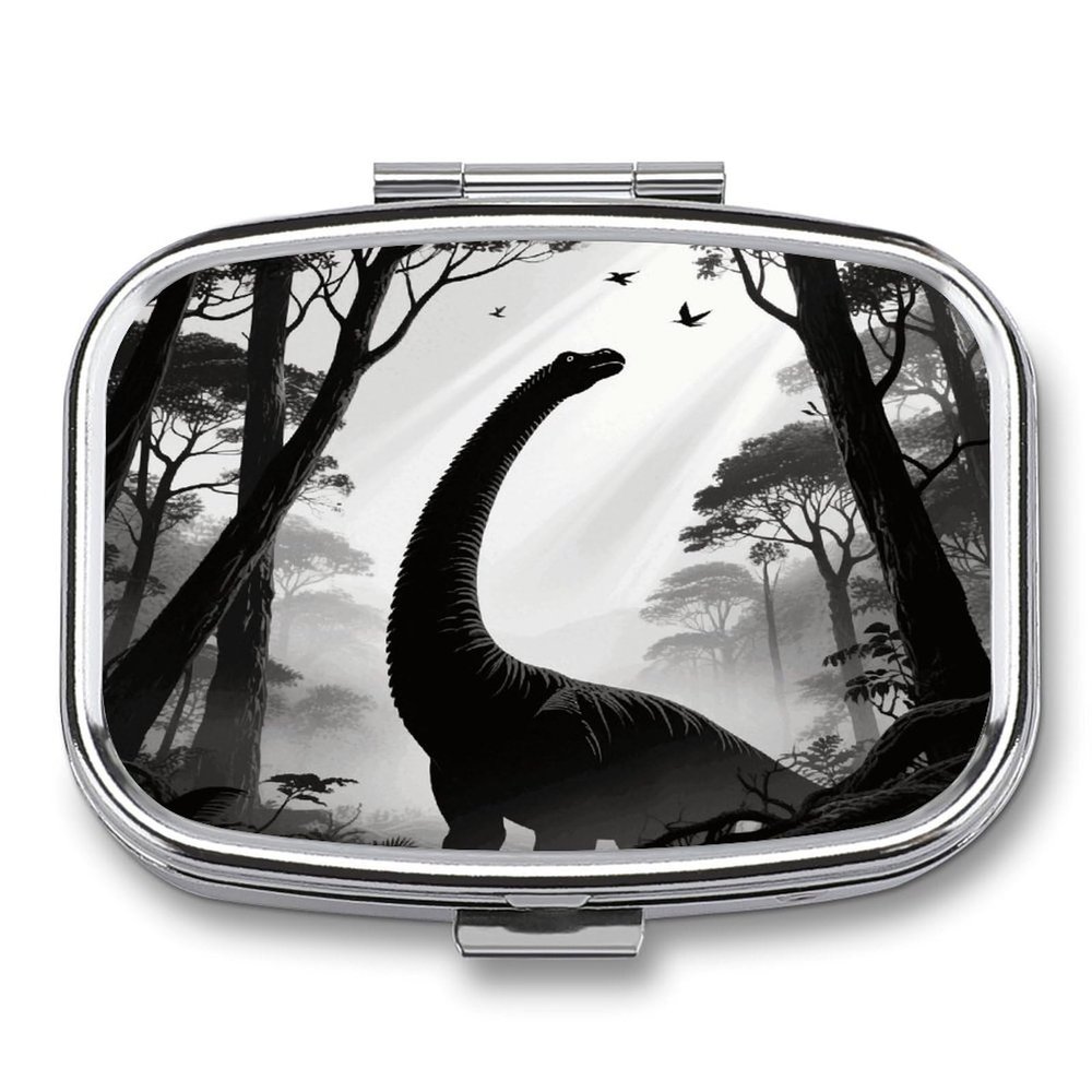 Dinosaur Pill Box 2 Compartment Decorative Metal Pill Case for Pocket Or Purse Travel Portable Medicine Box Pill Container Organizer for Vitamins Fish Oils Supplements