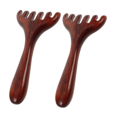 minkissy Wood Six-Claw Scalp Massager Comb 2pcs with Long Wooden Handle, Hair and Foot Massage Tool for Meridian Relaxation and Circulation Stimulation at Home Spa