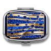 Golden Blue Marble Pill Box 2 Compartment Decorative Metal Pill Case for Pocket Or Purse Travel Portable Medicine Box Pill Container Organizer for Vitamins Fish Oils Supplements view 1