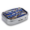 Golden Blue Marble Pill Box 2 Compartment Decorative Metal Pill Case for Pocket Or Purse Travel Portable Medicine Box Pill Container Organizer for Vitamins Fish Oils Supplements view 3