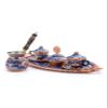 SODEF Turkish Coffee Cup Set for 2, Embossed Copper Coffee Set with Tray, Turkish Delight Bowl, and 2 Porcelain Cups, Blue - Blue view 2