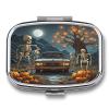 Pumpkin Tree and Car Pill Box 2 Compartment Decorative Metal Pill Case for Pocket Or Purse Travel Portable Medicine Box Pill Container Organizer for Vitamins Fish Oils Supplements view 1