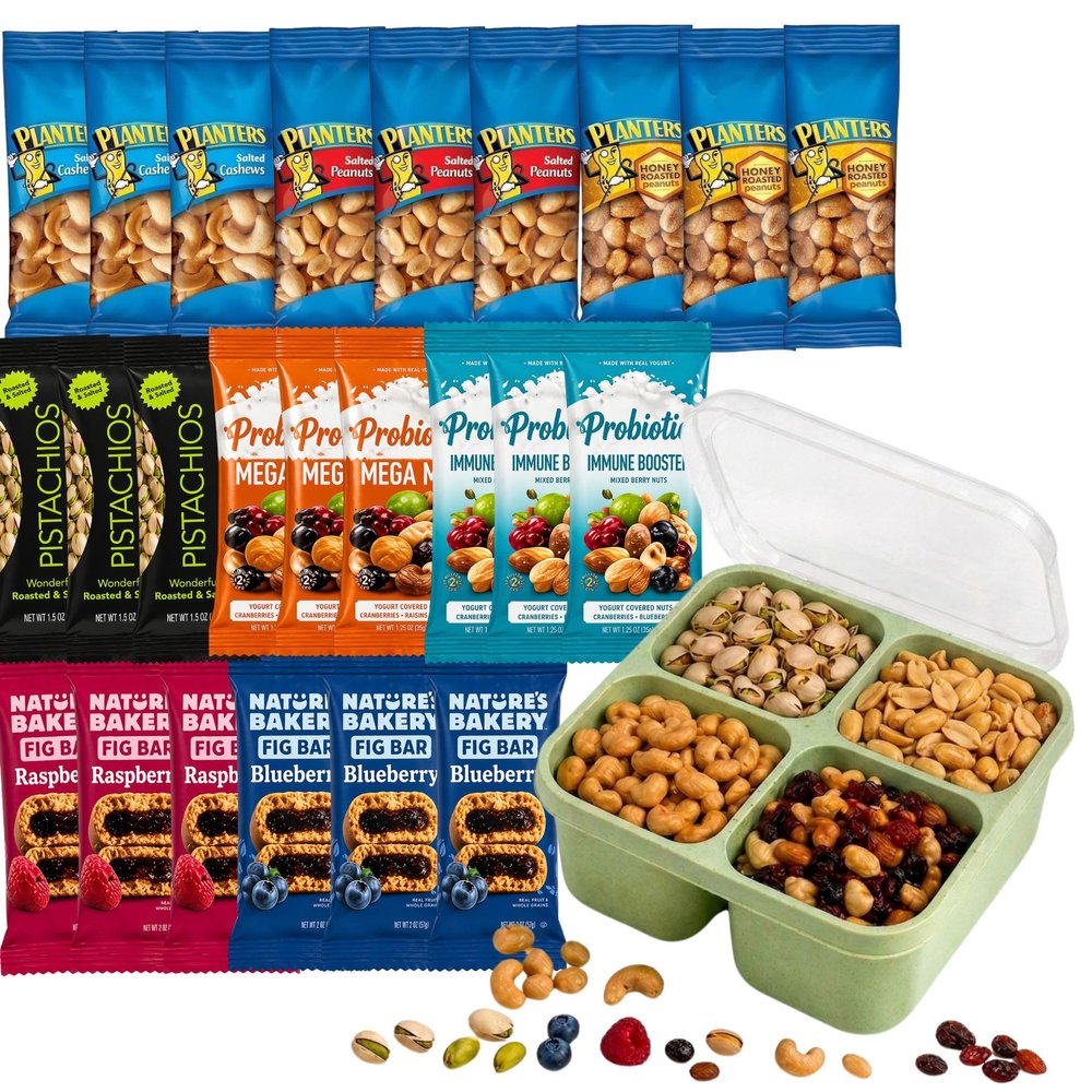 Nuts & Trail Mix Variety Pack for Adults, 25 Count Individual Snack Packs + Bonus Snackle Box, Individually Wrapped Healthy Snacks, Peanuts, Cashews, Pistachios & Fig Bars - Gift for College, Office, Military