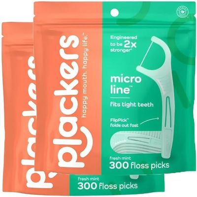 (2 Pack) ~ Plackerrs Micro Mint Dental Floss Picks ~ 300 Count Each