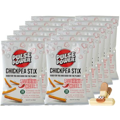 Pulse Power Chickpea Sweet Chili 3 oz Bags Chckpea Snacks and Chckpea Chips Vegan Protein Chips from Pulses and Chickpeas 12 Count Snack Pack with bag clips