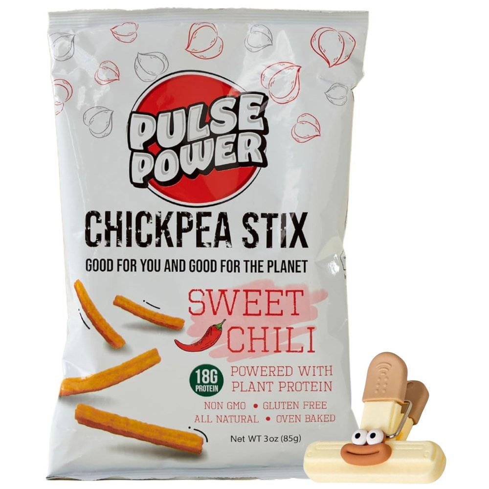 Pulse Power Chickpea Sweet Chili 3 oz Bags Chckpea Snacks and Chckpea Chips Vegan Protein Chips from Pulses and Chickpeas 1 Count Snack Pack with bag clips