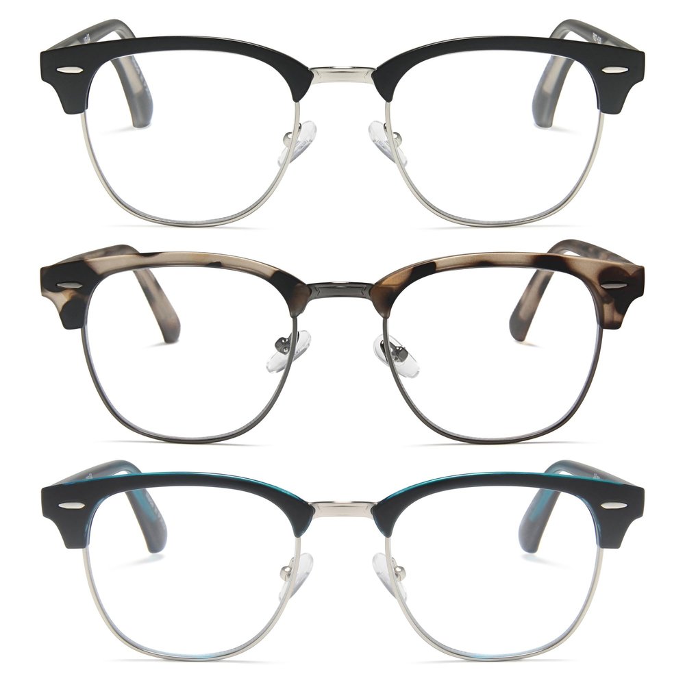 2SeeLife Premium Half Rim Reading Glasses Multipack Women & Men - Fits all Face Shapes, Metal & Sturdy Readers, Spring Hinges, Matte Black, Beige Tortoise, Blue, +1.00