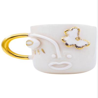 SODEF Turkish Coffee Cup 24K Gold Eye Figure Handmade Double Coffee Cup Gift 6 fl oz - Gold