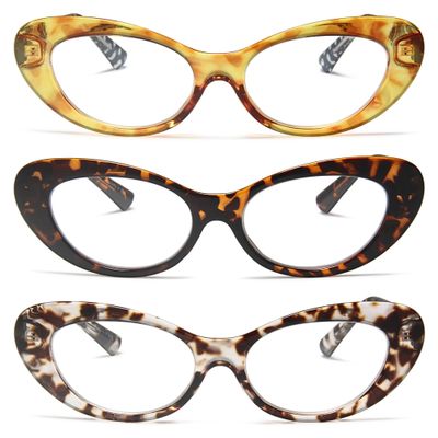 2SeeLife 3-Pack Oversized Cat Eye Reading Glasses for Women Medium-Large Fit, Sturdy Frame, Spring Hinges, Premium Cateye Readers, Honey Yellow, Brown Tortoise, Clear Tortoise, +2.25