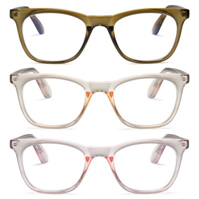 2SeeLife Blue Light Reading Glasses Multipack for Women Small-Medium Fit, Sturdy Frame, Spring Hinges, Premium Readers, Green, Peach, Pink, +3.00