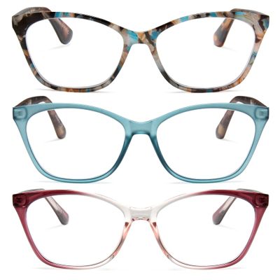 2SeeLife 3-Pack Large Cat Eye Reading Glasses for Women - Medium-Wide Faces, Durable Frame, Spring Hinges, Oversized Cateye Readers, Rose-Blue Tortoise, Turquoise, Purple, +2.00