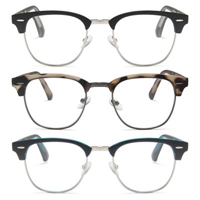 2SeeLife Premium Half Rim Reading Glasses Multipack Women & Men - Fits all Face Shapes, Metal & Sturdy Readers, Spring Hinges, Matte Black, Beige Tortoise, Blue, +2.25