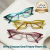 2SeeLife 3-Pack Premium Cat Eye Reading Glasses for Women Narrow-Medium Fit, Sturdy Frame, Spring Hinges, Stylish Funky Readers, Purple, Amber Green, Turquoise, +1.00 view 2