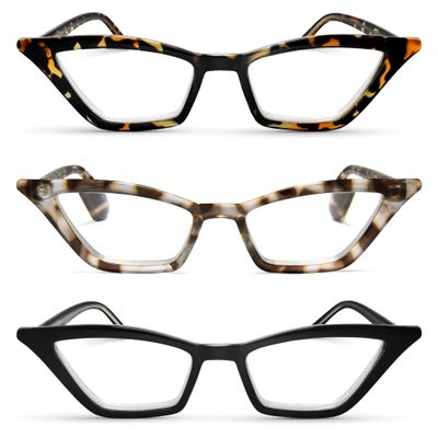 2SeeLife 3-Pack Premium Cat Eye Reading Glasses for Women Narrow-Medium Fit, Sturdy Frame, Spring Hinges, Stylish Funky Readers, Brown Tortoise, Clear Tortoise, Black, +1.00