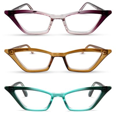 2SeeLife 3-Pack Premium Cat Eye Reading Glasses for Women Narrow-Medium Fit, Sturdy Frame, Spring Hinges, Stylish Funky Readers, Purple, Amber Green, Turquoise, +2.75