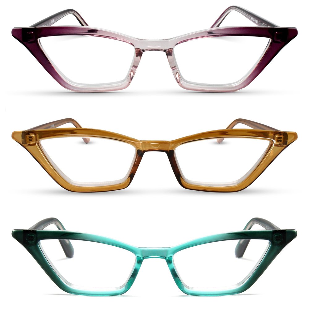 2SeeLife 3-Pack Premium Cat Eye Reading Glasses for Women Narrow-Medium Fit, Sturdy Frame, Spring Hinges, Stylish Funky Readers, Purple, Amber Green, Turquoise, +2.75