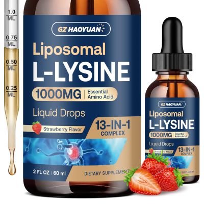 Liposomal L-lysine 1000MG Liquid Drops, 13-in-1 Lysine Monolaurin Supplements Olive Leaf Extract with Vitamin C, B6, D3, B12 & Zinc for Collagen, Lip, Skin & Immune Support,Strawberry Flavor,2Fl Oz