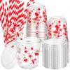 LemonRoad 50 Sets Cherry Clear Plastic Cups with Lids & Straws 12 oz Red Party Tumblers for Iced Coffee, Smoothies, Juice & More Cute Disposable Pet Mugs for Birthdays & Gatherings view 1