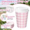 Yungyan 60 Pack Gingham Disposable Coffee Cups with Lids 12oz Pastel Checkered Paper Cups Bulk for Tea Coffee Hot Cocoa Pastel Plaid Party Supplies for Gender Reveal Baby Showers Bridal Showers view 2