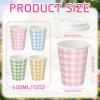Yungyan 60 Pack Gingham Disposable Coffee Cups with Lids 12oz Pastel Checkered Paper Cups Bulk for Tea Coffee Hot Cocoa Pastel Plaid Party Supplies for Gender Reveal Baby Showers Bridal Showers view 3