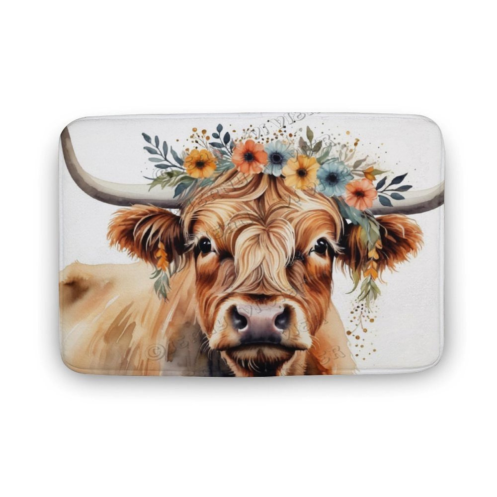 Dplplokm Cow Print Bath Mat, Western Bathroom Home Decor Farmhouse Absorbent Non-Slip Bathroom Rugs Thin fit Under Door Floor Mats for Bathtub, Shower Room, Sink 20"x32"