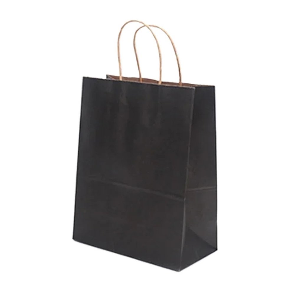 WEIJFRFJ 10/25/50 Pcs Kraft Paper Bags, Portable Bag With Handles Clothes Food Coffe Takeout Packaging Suitable for parties and shopping(Black,50pcs,26x12x31cm)