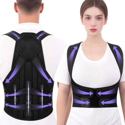 Ycctvar Back Brace Posture Corrector for Women and Men Upgraded Dynamic Traction Correction System Adjustable Shoulder Support Straightener Helps Reduce Upper Lower Back Pain Suitable for Hump Scoliosis Black Large