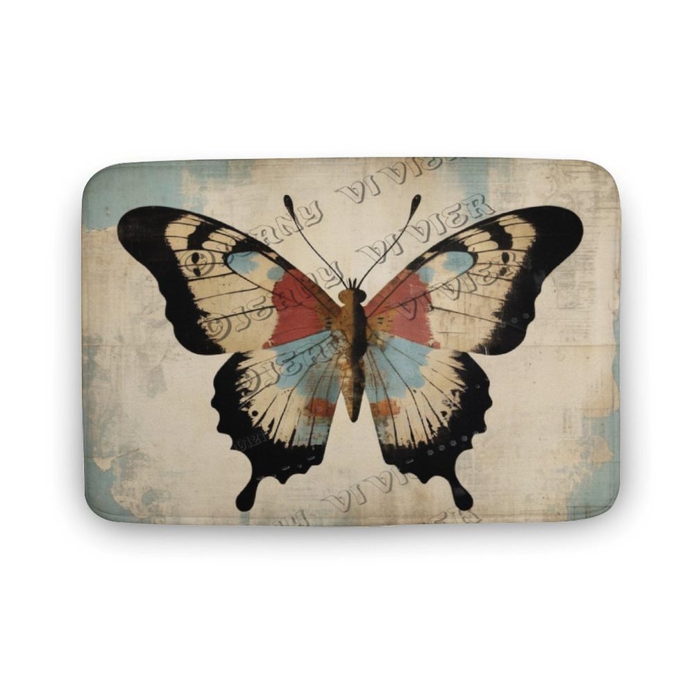 Butterfly Retro Coral Velvet Bathroom Rug 16"" x24 Bath Rug Butterfly Doormat Rustic Office Decor Non Slip Shower Mat Door Rug with Rubber Backing Absorbent Kitchen Floor Carpet