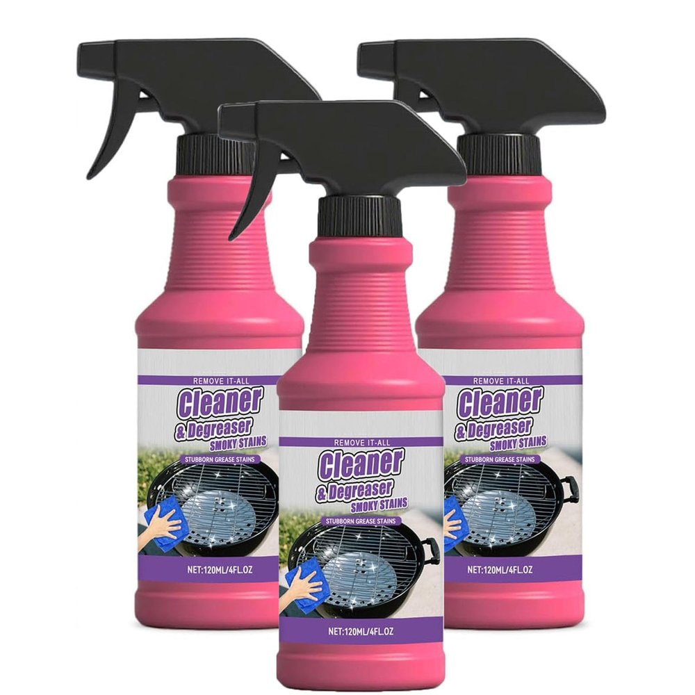 Fast-Acting Heavy-Duty Grill Degreaser Spray, BBQ Grills Cleaner for Outdoor, Heavy Duty Grills Degreasers for Burnt Food & Grease (3 Pcs)