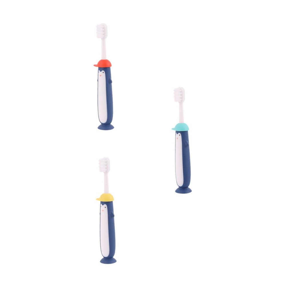 HOMOCONO s Manual Toothbrush 3pcs Soft Bristle Oral Care Toothbrush Set for Ages 3-12 with Cartoon Design Blue Yellow Red for Teeth Cleaning Random Color