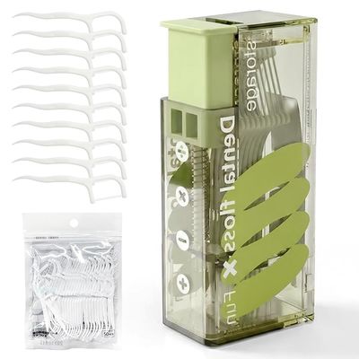 2026 New Floss Picks Holder, Automatic Pop-up Portable Floss Dispenser, Refillable Holder Boxes with 10 Floss Picks for Teeth Cleaning (Matcha)