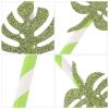 HINTRMENT 10pcs Monstera Tropical Leaf Paper Straws Glitter Decorative Cocktail Straws for Pool Party Summer Drinks view 3