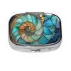 Stained Glass Iridescent Nautilus Shell Pill Box Square Metal Pill Case with 2 Compartment Travel Pill Organizer for Vitamins Medication view 1
