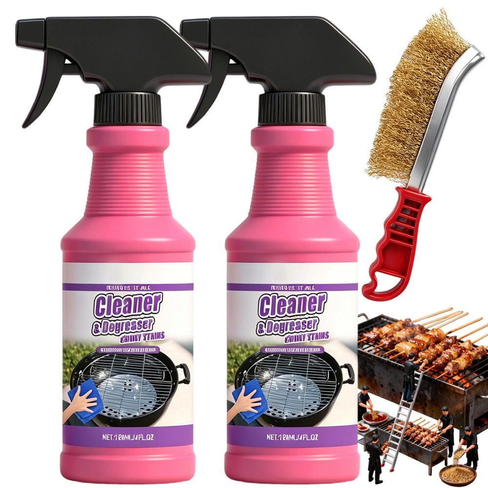 Fast-Acting Heavy-Duty Grill Degreaser Spray, BBQ Heavy Duty Degreaser Grill, Outdoor Grills Cleaner, For Kitchen Grates and Racks, Electric Smokers, Burnt Food & Grease (2PCS)