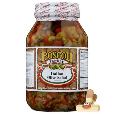 Boscoli Olive Salad 32 oz Jars 1 Pack Family Size Salad Olives Boscoli Italian Mix Olive Muffalata for Family Salads with bag clips