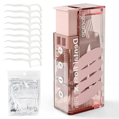 2026 New Floss Picks Holder, Automatic Pop-up Portable Floss Dispenser, Refillable Holder Boxes with 10 Floss Picks for Teeth Cleaning (Pink)