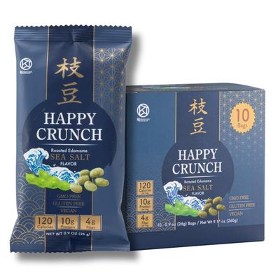 BJDesign Happy Crunch Sea Salt Roasted Edamame Snacks, 0.9 oz, 10 Pack