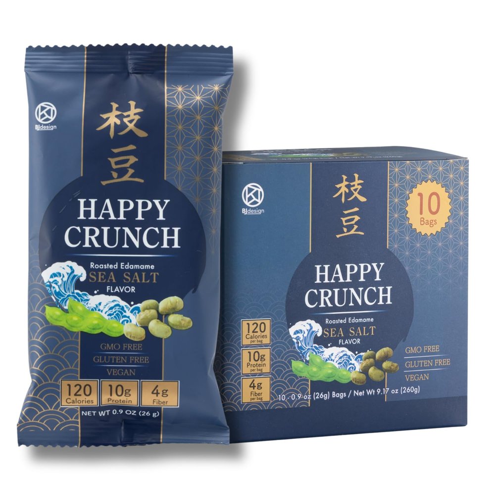 BJDesign Happy Crunch Sea Salt Roasted Edamame Snacks, 0.9 oz, 10 Pack