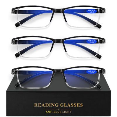 AIMISUV 3 Pack Reading Glasses for Men, Spring Hinge Readers for Men Women with Blue Light Blocking/Anti Glare Rectangular Magnifying Eyeglasse +3.75X