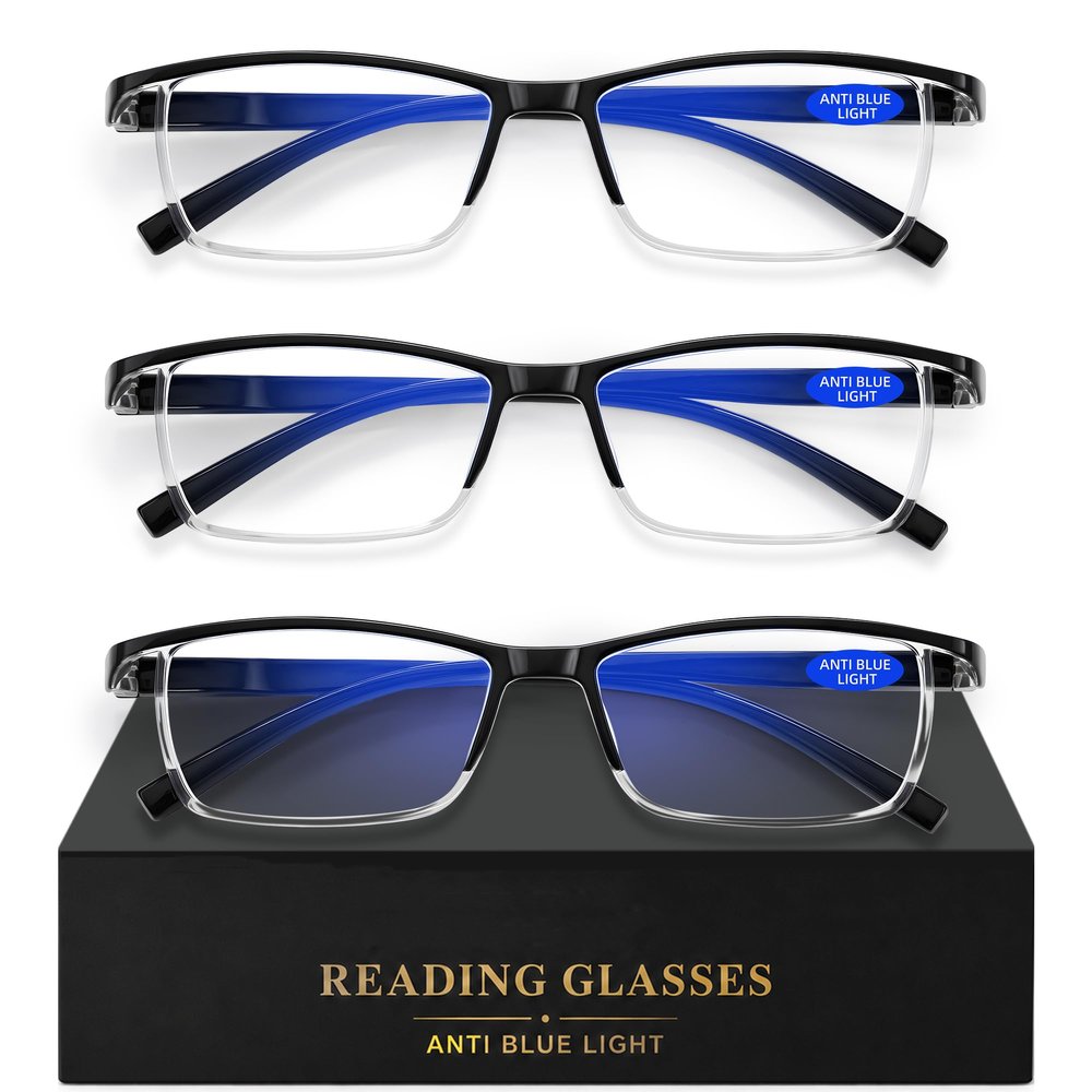AIMISUV 3 Pack Reading Glasses for Men, Spring Hinge Readers for Men Women with Blue Light Blocking/Anti Glare Rectangular Magnifying Eyeglasse +3.75X
