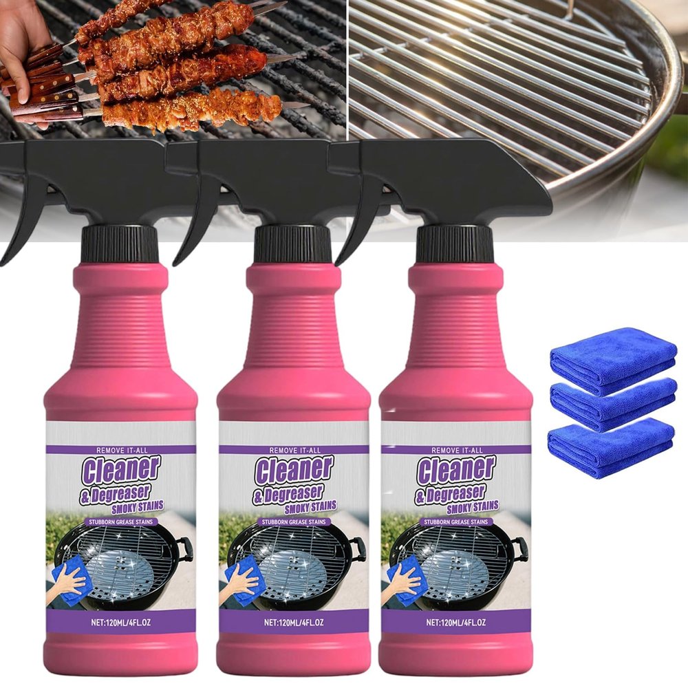 Yaxhsi Fast-Acting Heavy-Duty Grill Degreaser Spray, Heavy Duty Barbecue Grill Cleaner for Burnt Food & Grease for Outdoor Grills (3 pcs)