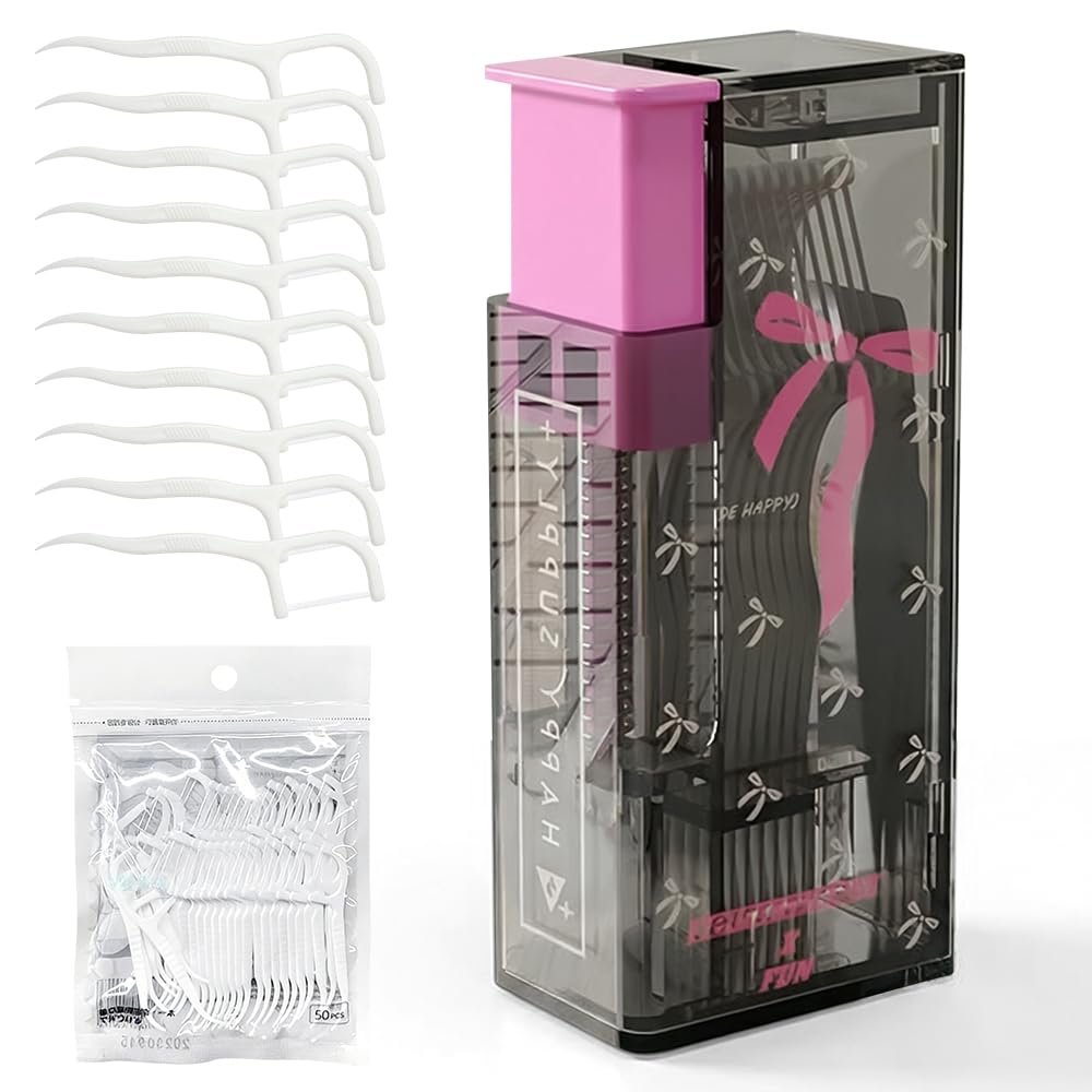 2026 New Floss Picks Holder, Automatic Pop-up Portable Floss Dispenser, Refillable Holder Boxes with 10 Floss Picks for Teeth Cleaning (Purple)