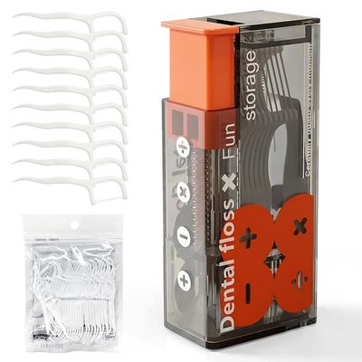 2026 New Floss Picks Holder, Automatic Pop-up Portable Floss Dispenser, Refillable Holder Boxes with 10 Floss Picks for Teeth Cleaning (Orange)