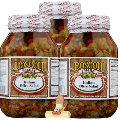 Boscoli Olive Salad 32 oz Jars 3 Pack Family Size Salad Olives Boscoli Italian Mix Olive Muffalata for Family Salads with a Random Item 4 items