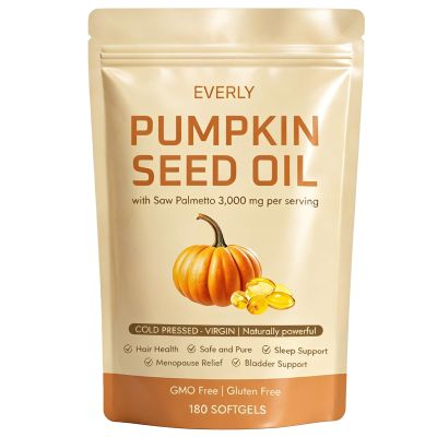 Everly Pumpkin Seed Oil with Saw Palmetto - Cold Pressed Virgin Oil, 3000mg per Serving, Rich in Essential Fatty Acids, Cold Pressed Pumpkin Seed Oil Capsules, Non-GMO - 180 Softgels