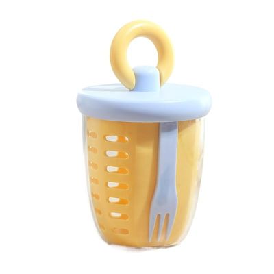 WASTROYAL Portable Fruit Cup with Built-in Fork, Leakproof Double-Layer Snack Shaker Container for School Office Travel, Fresh Fruit Storage (Yellow)