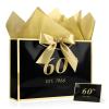 JMANNI 60th Birthday Gift Bag with Card and Tissue Paper for Men Women Him, 13" Elegant Black Gold Anniversary Keepsake Party Present Shopping Paper Bags for Gifts Wrapping EST.1966/Black/Medium view 1