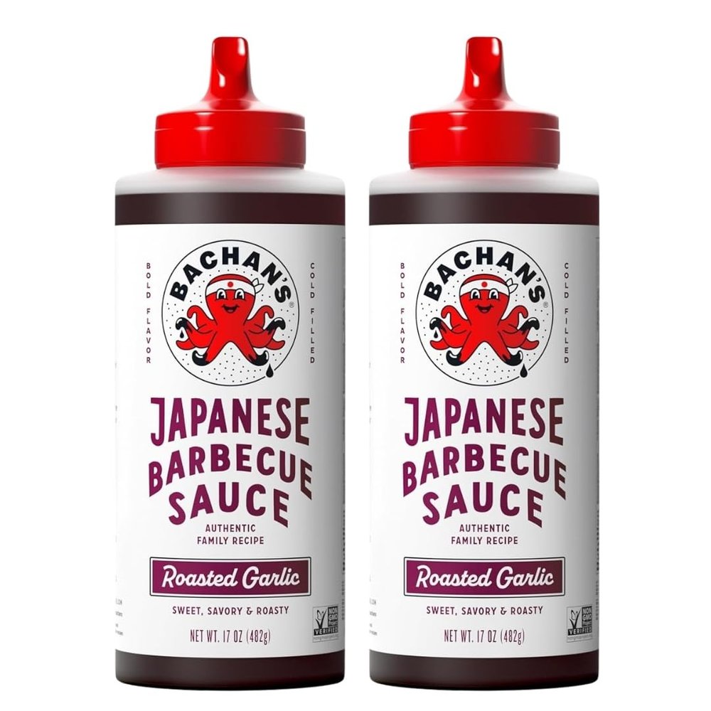 Bachans Sauce Bbq Japanese Roasted Garlic 17 oz Bottles Barbecue Marinade for Chicken Wings and Vegan Meat Asian Style Teriyaki and Buffalo Sauce Pairing Pack of 2