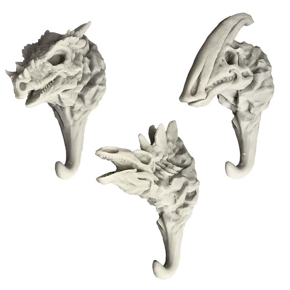 3-Packs Lifelike Dinosaur Fossils Skeleton Resin Wall Hooks, Decorative Coat and Key Hooks, Realistic Prehistoric Design Wall Hangers with Strong Adhesive for Home Bathroom Restaur